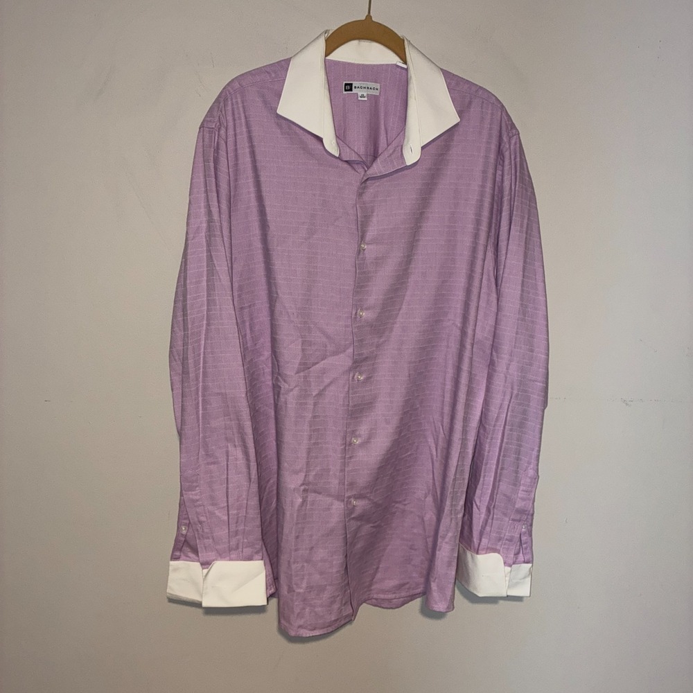 Bachrach Mens Dress Shirt Purple Diamond Print White Contrast Collar 17 36/37